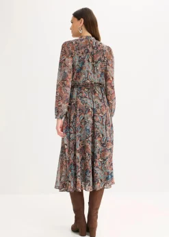 bonprix Kurzgrößen|Bekleidung·Pullover & Strickjacken^Paisleykleid aus Chiffon schwarz/beige paisley