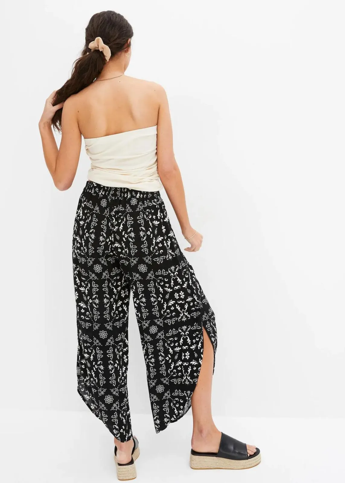 bonprix Bekleidung·Kleider|Hosen^Palazzo-Hose schwarz/wollweiß sonstige
