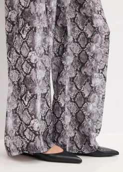 bonprix Bekleidung·Kleider|Nachhaltigere Materialien^Palazzo-Hose graubraun schlange bedruckt