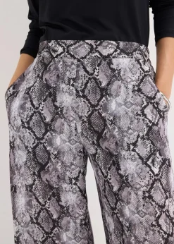 bonprix Bekleidung·Kleider|Nachhaltigere Materialien^Palazzo-Hose graubraun schlange bedruckt