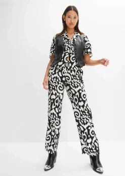 bonprix Bekleidung·Kleider|Hosen^Palazzo-Hose schwarz/wollweiß bedruckt