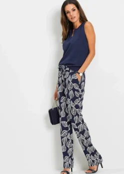 bonprix Hosen|Nachhaltigere Materialien^Palazzo-Hose dunkelblau/weiß bedruckt