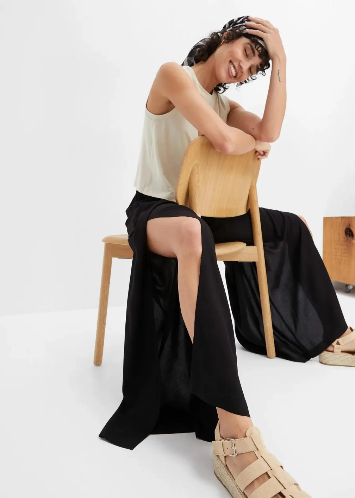 bonprix Bekleidung·Kleider|Hosen^Palazzo-Hose aus feiner Viskose schwarz