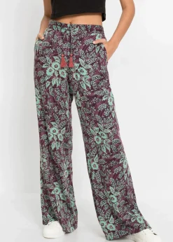 bonprix Bekleidung·Kleider|Hosen^Palazzo-Hose aus fließender Viskose beere/salbeigrün geblümt