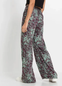 bonprix Bekleidung·Kleider|Hosen^Palazzo-Hose aus fließender Viskose beere/salbeigrün geblümt