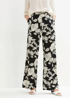 bonprix Bekleidung·Kleider|Hosen^Palazzo-Hose aus fließender Viskose schwarz/kieselbeige geblümt