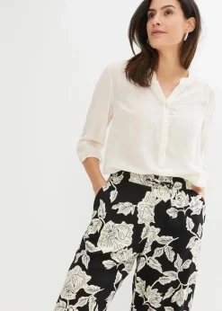 bonprix Bekleidung·Kleider|Hosen^Palazzo-Hose aus fließender Viskose schwarz/kieselbeige geblümt