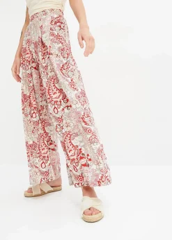 bonprix Bekleidung·Kleider|Hosen^Palazzo-Hose aus fließender Viskose wollweiß/bonbonrosa/rot paisley