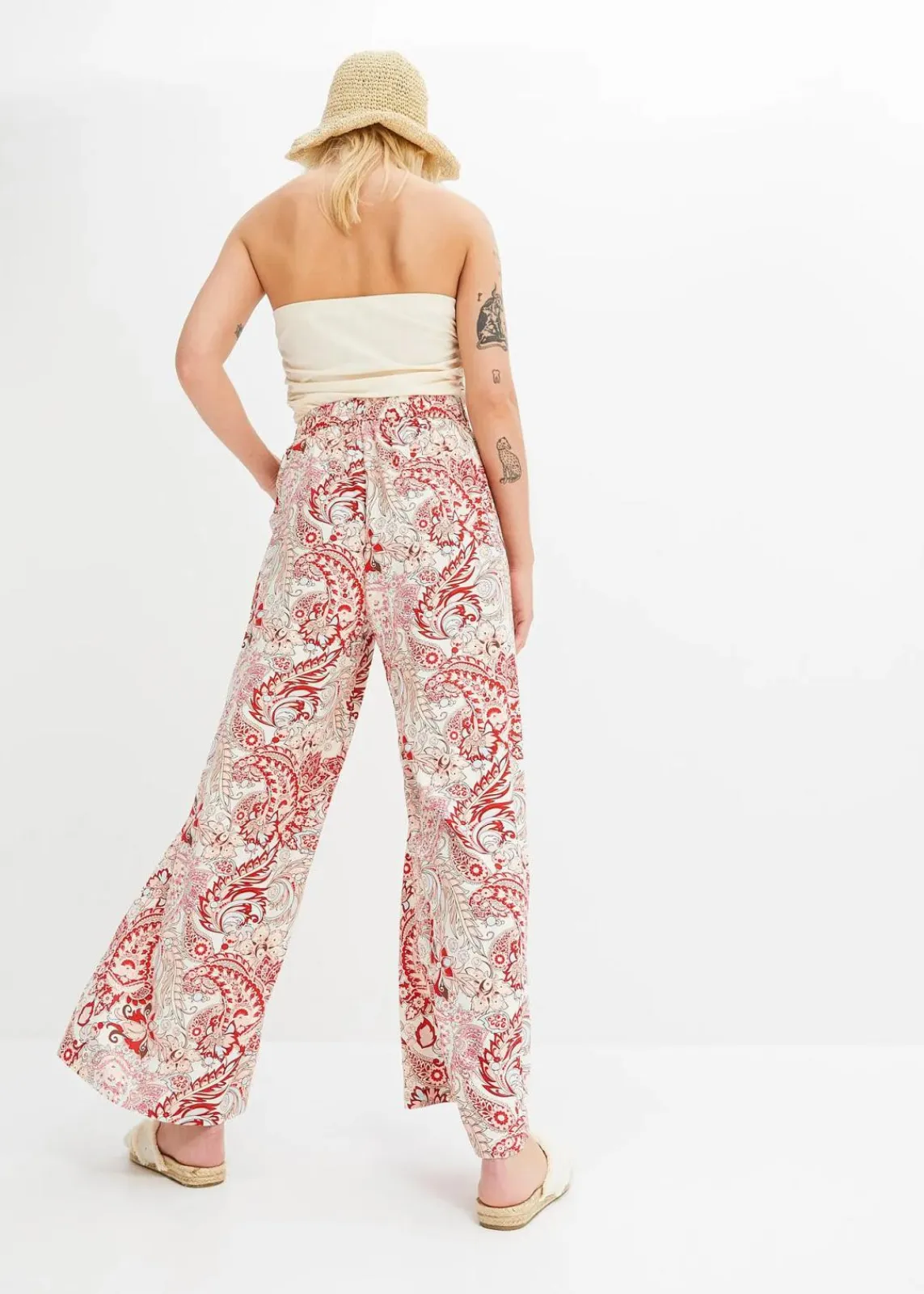 bonprix Bekleidung·Kleider|Hosen^Palazzo-Hose aus fließender Viskose wollweiß/bonbonrosa/rot paisley
