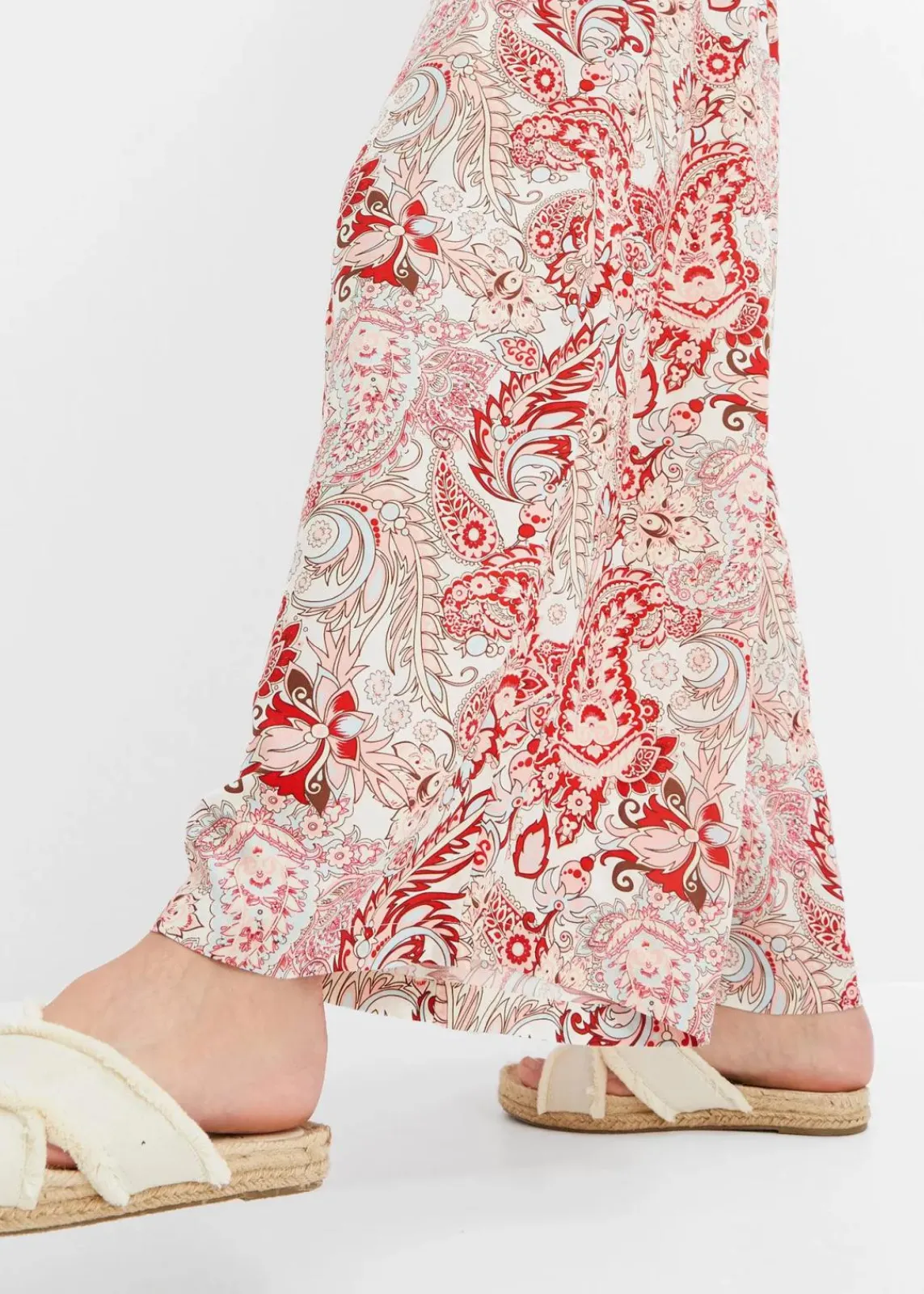 bonprix Bekleidung·Kleider|Hosen^Palazzo-Hose aus fließender Viskose wollweiß/bonbonrosa/rot paisley