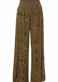 bonprix Bekleidung·Kleider|Hosen^Palazzo-Hose aus fließender Viskose khakigrün/schwarz bedruckt