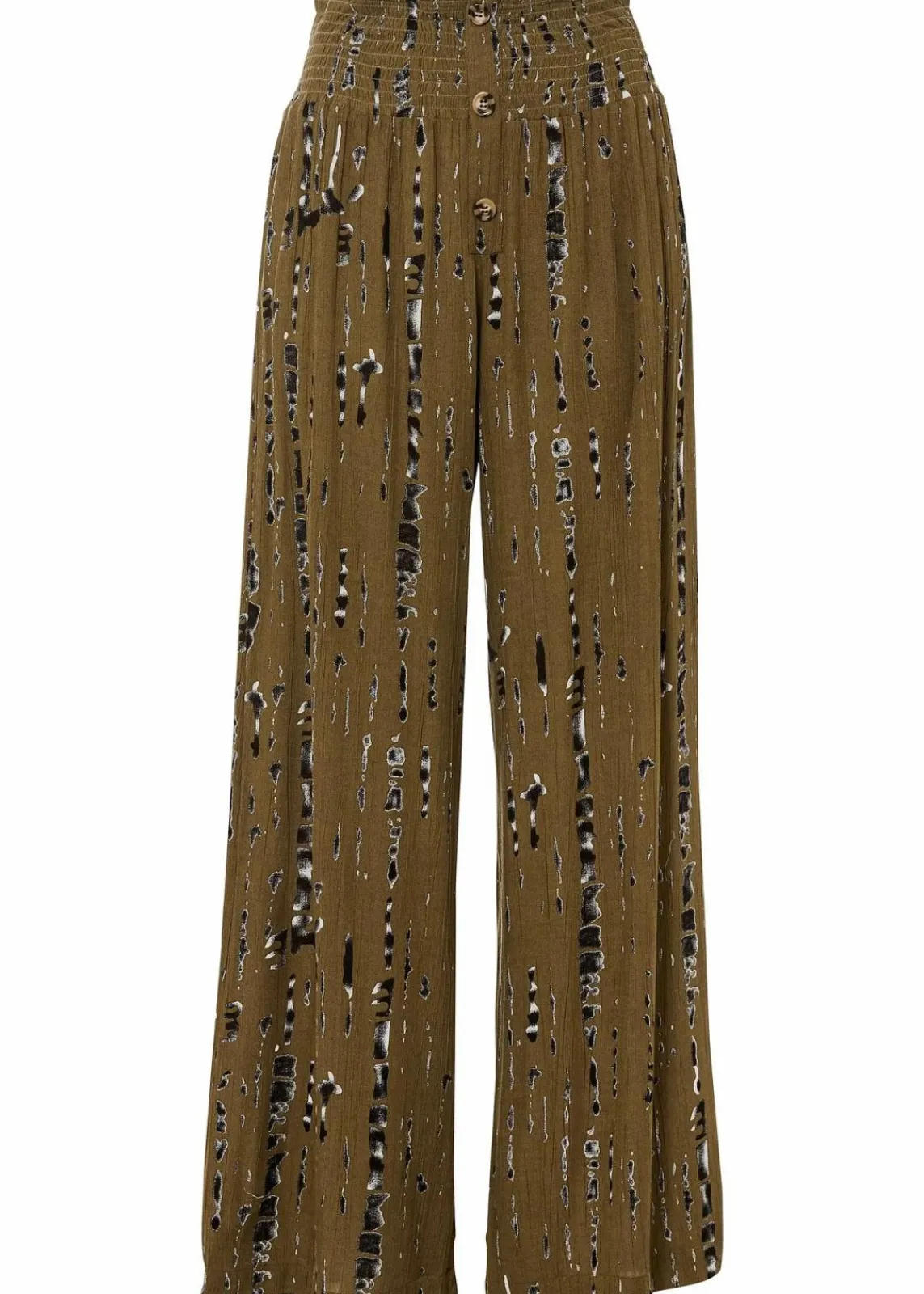bonprix Bekleidung·Kleider|Hosen^Palazzo-Hose aus fließender Viskose khakigrün/schwarz bedruckt