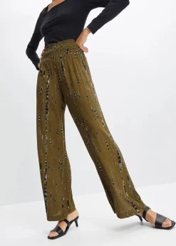 bonprix Bekleidung·Kleider|Hosen^Palazzo-Hose aus fließender Viskose khakigrün/schwarz bedruckt