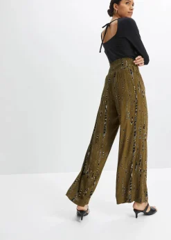 bonprix Bekleidung·Kleider|Hosen^Palazzo-Hose aus fließender Viskose khakigrün/schwarz bedruckt