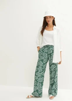 bonprix Bekleidung·Kleider|Hosen^Palazzo-Hose aus fließender Viskose dunkelgrün/weiß bedruckt