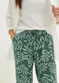 bonprix Bekleidung·Kleider|Hosen^Palazzo-Hose aus fließender Viskose dunkelgrün/weiß bedruckt