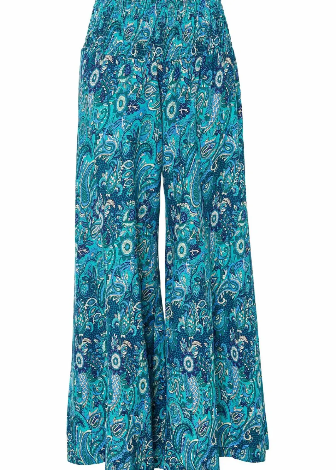bonprix Hosen|Kurzgrößen^Palazzo-Hose aus fließender Viskose dunkelsmaragd/mittelblau paisley