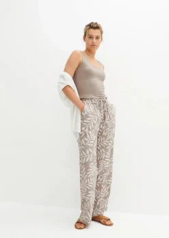 bonprix Nachhaltigere Materialien|Hosen^Palazzo-Hose aus fließender Viskose taupe/weiß bedruckt