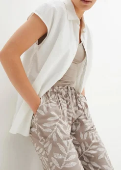 bonprix Nachhaltigere Materialien|Hosen^Palazzo-Hose aus fließender Viskose taupe/weiß bedruckt