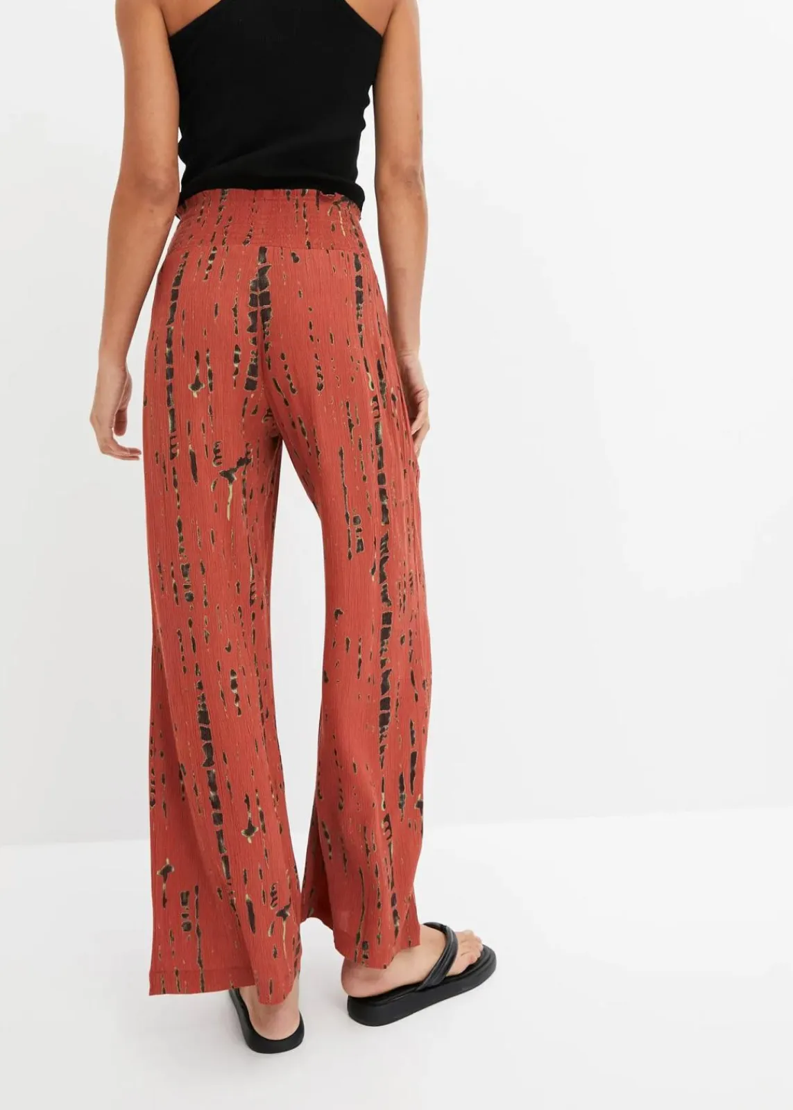bonprix Nachhaltigere Materialien|Hosen^Palazzo-Hose aus fließender Viskose marsalabraun / schwarz bedruckt