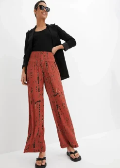 bonprix Nachhaltigere Materialien|Hosen^Palazzo-Hose aus fließender Viskose marsalabraun / schwarz bedruckt