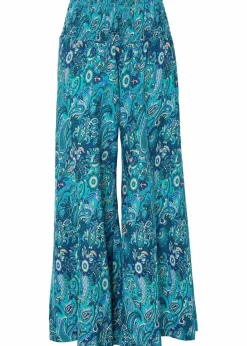 bonprix Kurzgrößen|Bekleidung·Kleider^Palazzo-Hose aus fließender Viskose dunkelsmaragd/mittelblau paisley