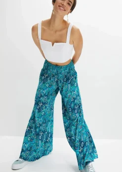 bonprix Kurzgrößen|Bekleidung·Kleider^Palazzo-Hose aus fließender Viskose dunkelsmaragd/mittelblau paisley