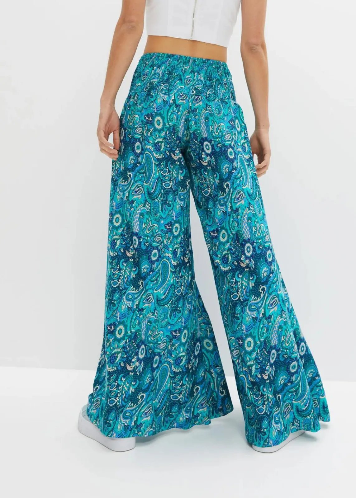 bonprix Kurzgrößen|Bekleidung·Kleider^Palazzo-Hose aus fließender Viskose dunkelsmaragd/mittelblau paisley