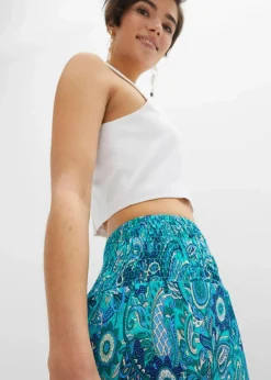 bonprix Kurzgrößen|Bekleidung·Kleider^Palazzo-Hose aus fließender Viskose dunkelsmaragd/mittelblau paisley
