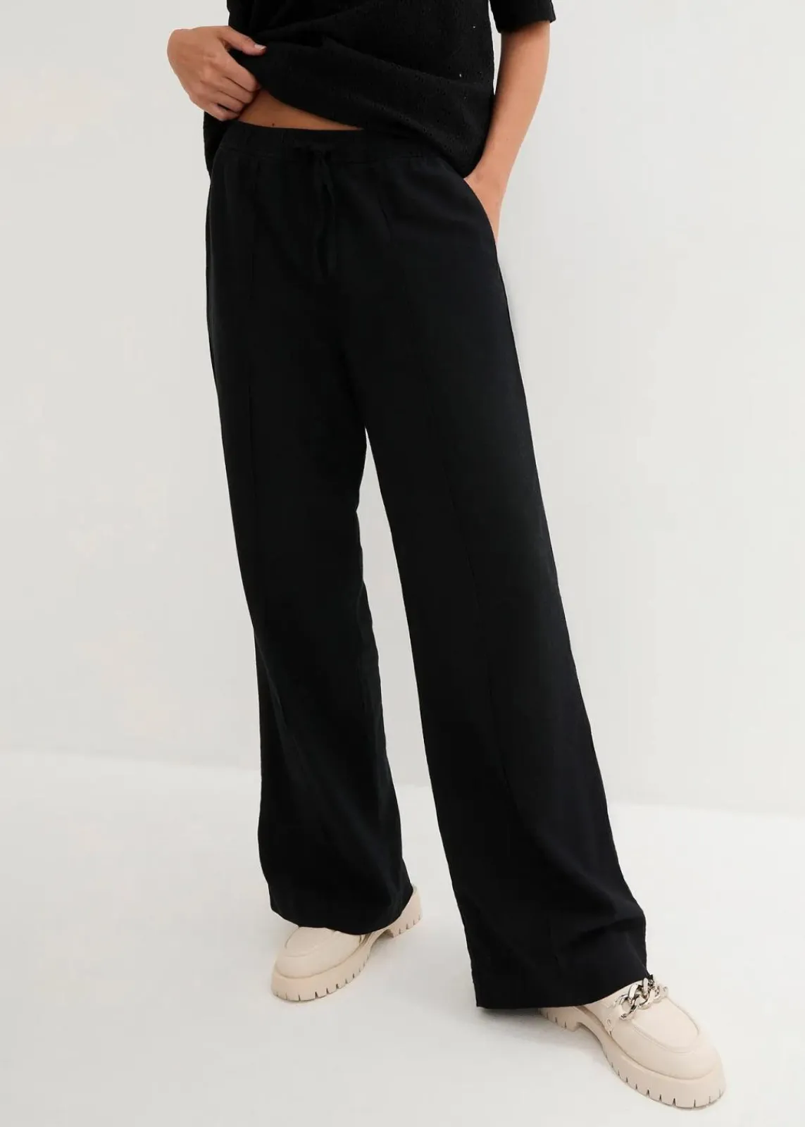 bonprix Bekleidung·Kleider|Hosen^Palazzo-Hose aus leichtem Leinen-Viskose-Mix schwarz
