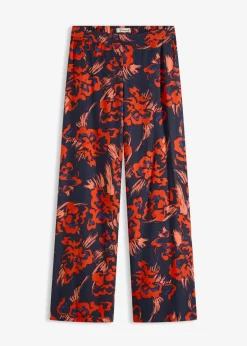 bonprix Bekleidung·Kleider|Nachhaltigere Materialien^Palazzo-Hose aus leichtem Viskose-Crêpe dunkelblau/rot floral