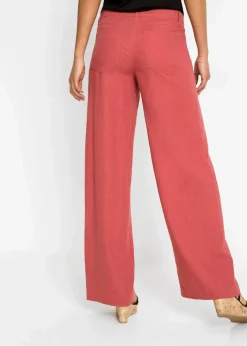 bonprix Kurzgrößen|Hosen^Palazzo-Hose aus luftigem Leinen-Mix rhabarber