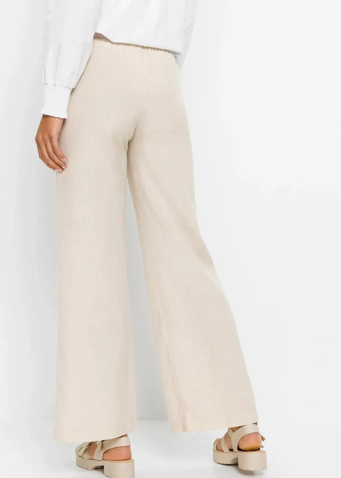 bonprix Kurzgrößen|Hosen^Palazzo-Hose aus luftigem Leinen-Mix kieselbeige