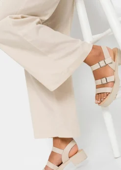 bonprix Kurzgrößen|Hosen^Palazzo-Hose aus luftigem Leinen-Mix kieselbeige