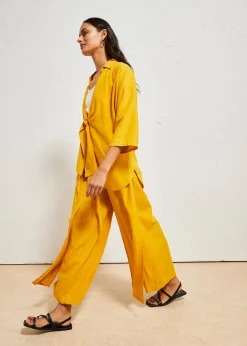bonprix Bekleidung·Kleider|Hosen^Palazzo-Hose aus luftigem Leinen-Mix ockergold