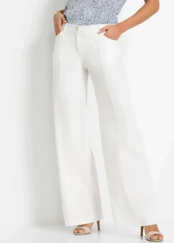 bonprix Kurzgrößen|Hosen^Palazzo-Hose aus luftigem Leinen-Mix weiß