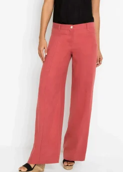 bonprix Kurzgrößen|Bekleidung·Kleider^Palazzo-Hose aus luftigem Leinen-Mix rhabarber