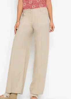 bonprix Kurzgrößen|Bekleidung·Kleider^Palazzo-Hose aus luftigem Leinen-Mix beige