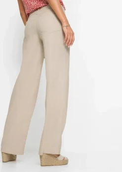 bonprix Kurzgrößen|Bekleidung·Kleider^Palazzo-Hose aus luftigem Leinen-Mix beige