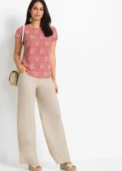 bonprix Kurzgrößen|Bekleidung·Kleider^Palazzo-Hose aus luftigem Leinen-Mix beige