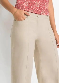 bonprix Kurzgrößen|Bekleidung·Kleider^Palazzo-Hose aus luftigem Leinen-Mix beige