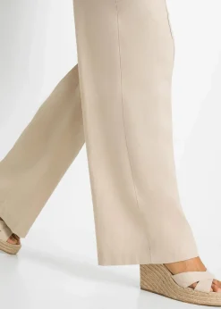 bonprix Kurzgrößen|Bekleidung·Kleider^Palazzo-Hose aus luftigem Leinen-Mix beige