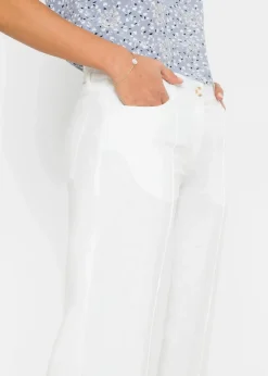 bonprix Kurzgrößen|Hosen^Palazzo-Hose aus luftigem Leinen-Mix weiß