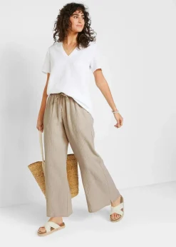 bonprix Kurzgrößen|Bekleidung·Kleider^Palazzo-Hose aus Musselin steingrau