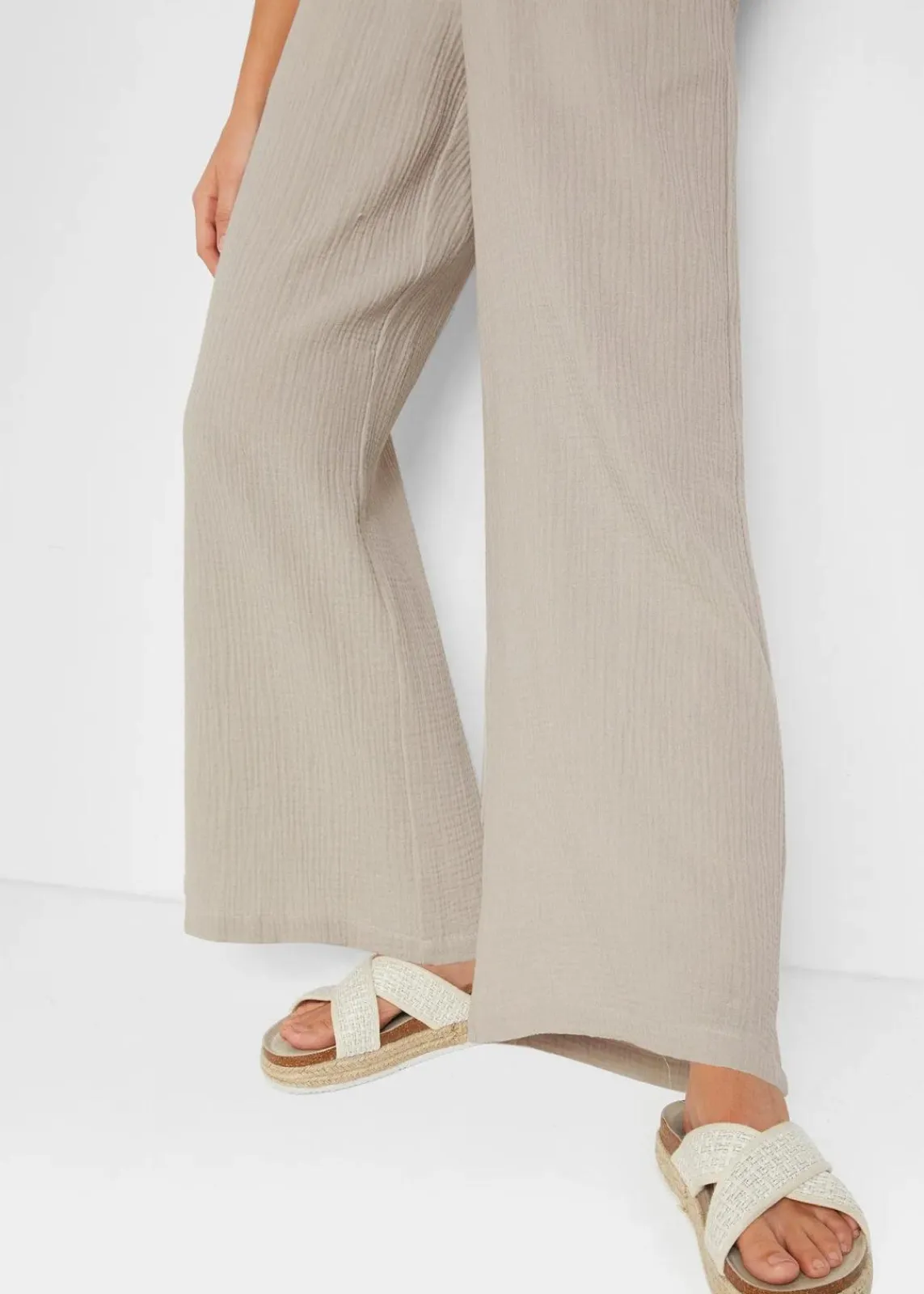 bonprix Kurzgrößen|Bekleidung·Kleider^Palazzo-Hose aus Musselin steingrau