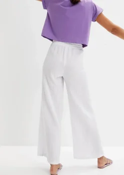 bonprix Hosen|Kurzgrößen^Palazzo-Hose aus Musselin weiß