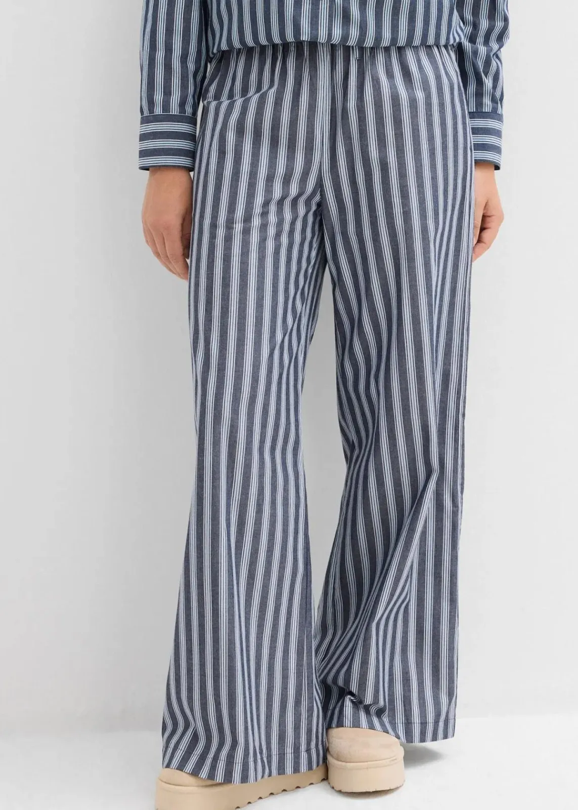 bonprix Bekleidung·Kleider|Hosen^Palazzo-Hose aus reiner Baumwolle dunkelblau/weiß längs gestreift