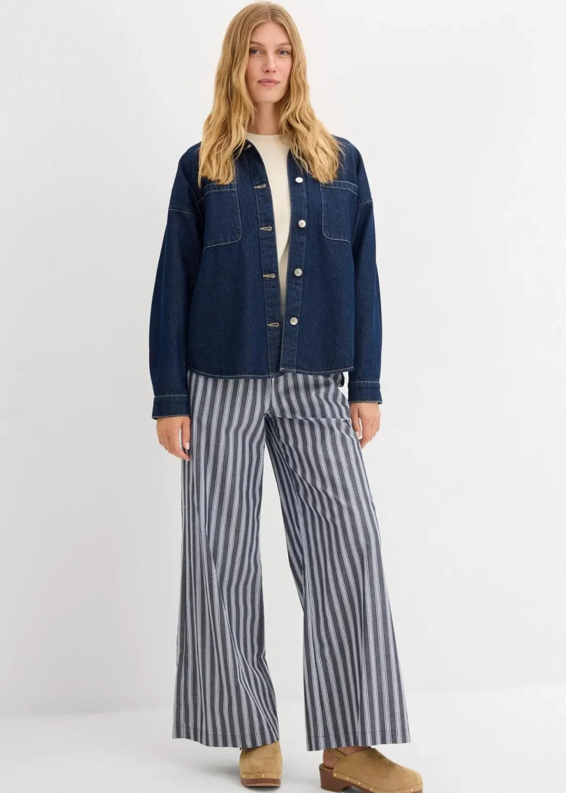 bonprix Bekleidung·Kleider|Hosen^Palazzo-Hose aus reiner Baumwolle dunkelblau/weiß längs gestreift