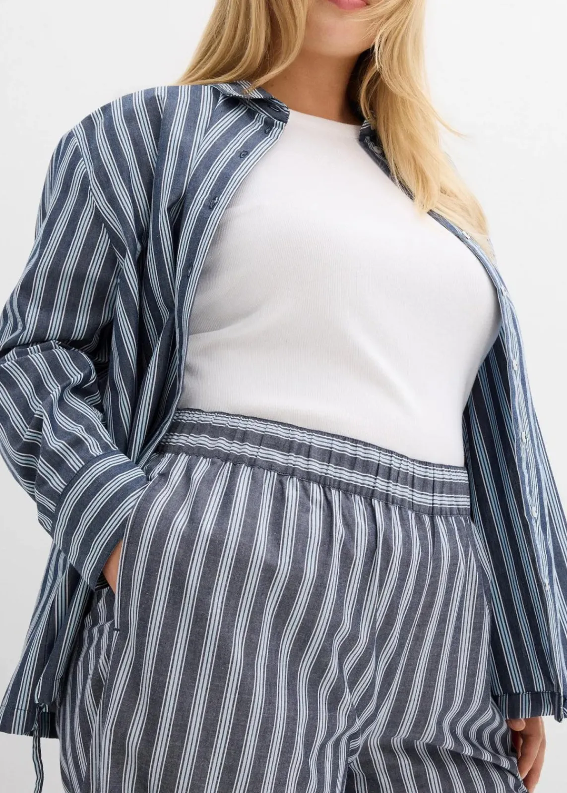bonprix Bekleidung·Kleider|Hosen^Palazzo-Hose aus reiner Baumwolle dunkelblau/weiß längs gestreift