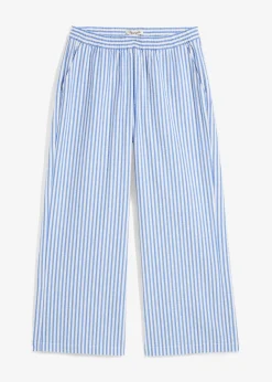 bonprix Hosen|Bekleidung·Kleider^Palazzo-Hose aus Seersucker, 7/8 Länge gletscherblau/wollweiß